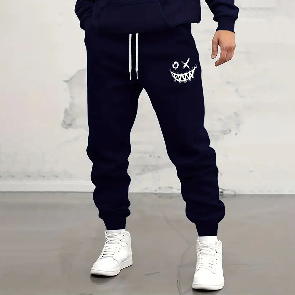 Men's Large Size Loose Pocket Draw Rope Sports Sweatpants Winter New Thick Warm Sweatpants Fashion Dragon Print Sweatpants