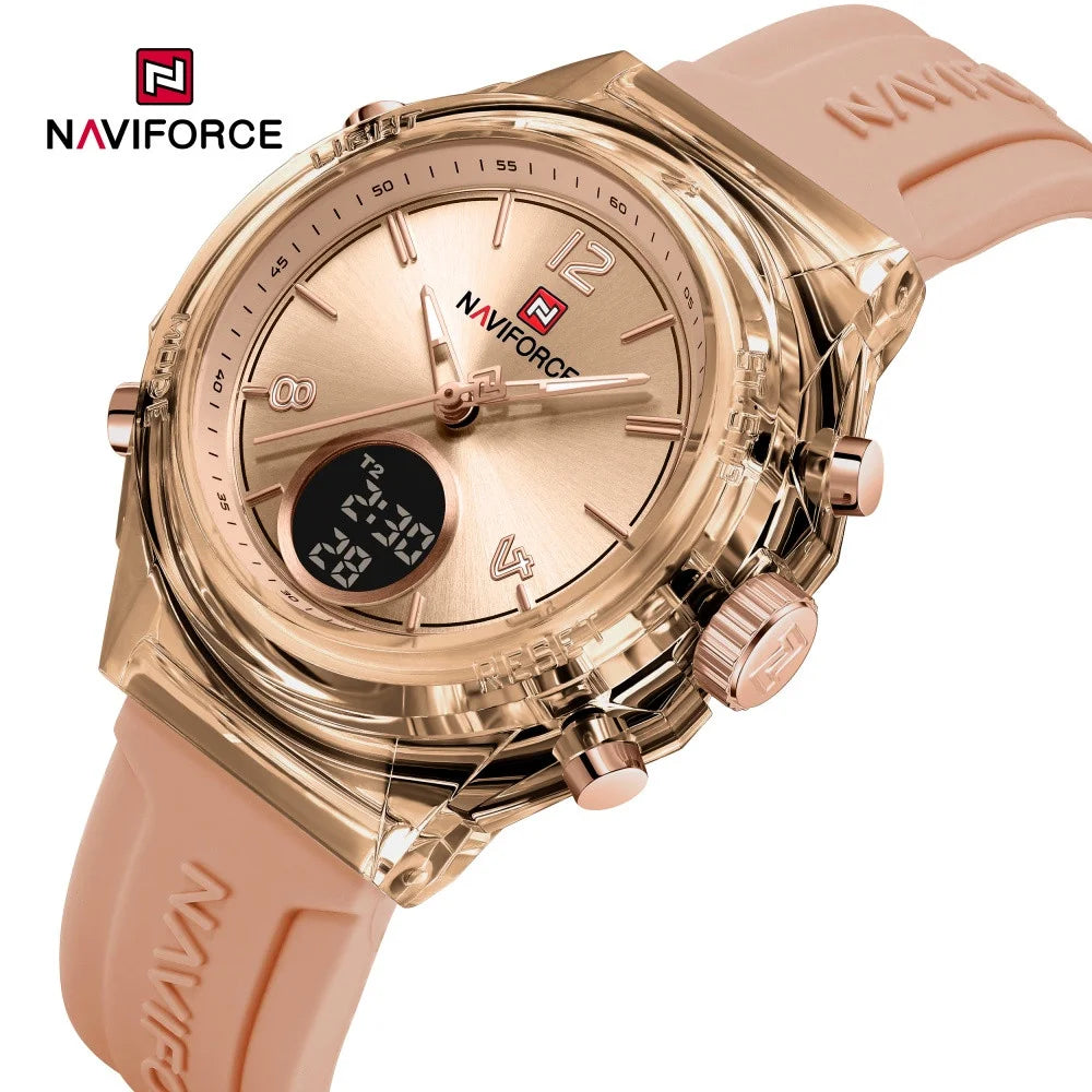 Montre Femme NAVIFORCE NF7109 Quartz Double Affichage – Silicone Lumineuse Étanche Fashion
