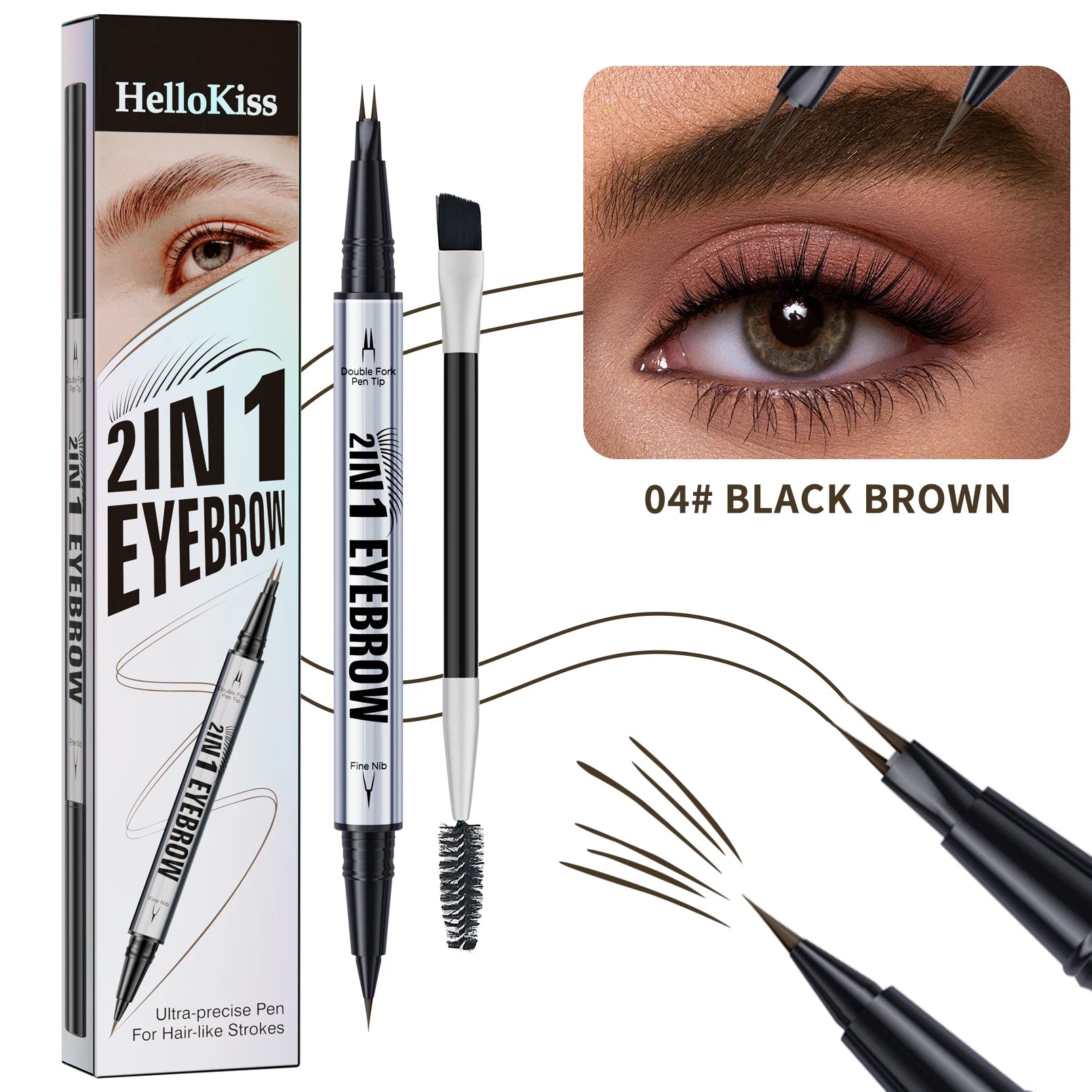 Crayon Sourcils Double Embout Waterproof – Liquide Courbé 2-en-1 Fourchette & Pinceau Précis | Maquillage Sourcils Longue Tenue