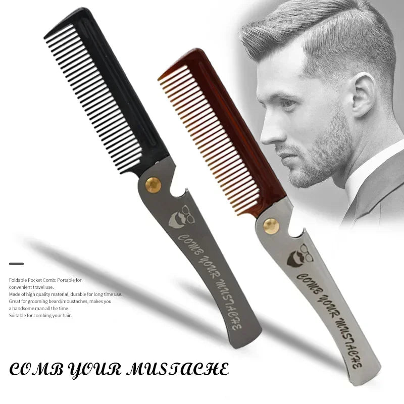 Peigne Pliable Barbe Moustache Massage – Brosse Cheveux Pocket Clip Fait Main Unisexe