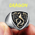 Bague Dragon Bouclier Acier 316L Homme — Style Rock Punk Viking Biker Retro