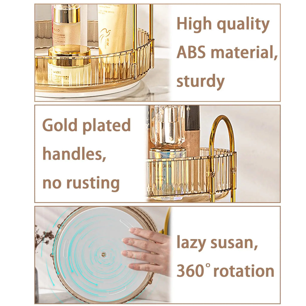 Organisateur Maquillage Rotatif 3 Niveaux Transparent – Grande Capacité | Skincare, Parfums & Cosmétiques | Coiffeuse & Plan de Travail