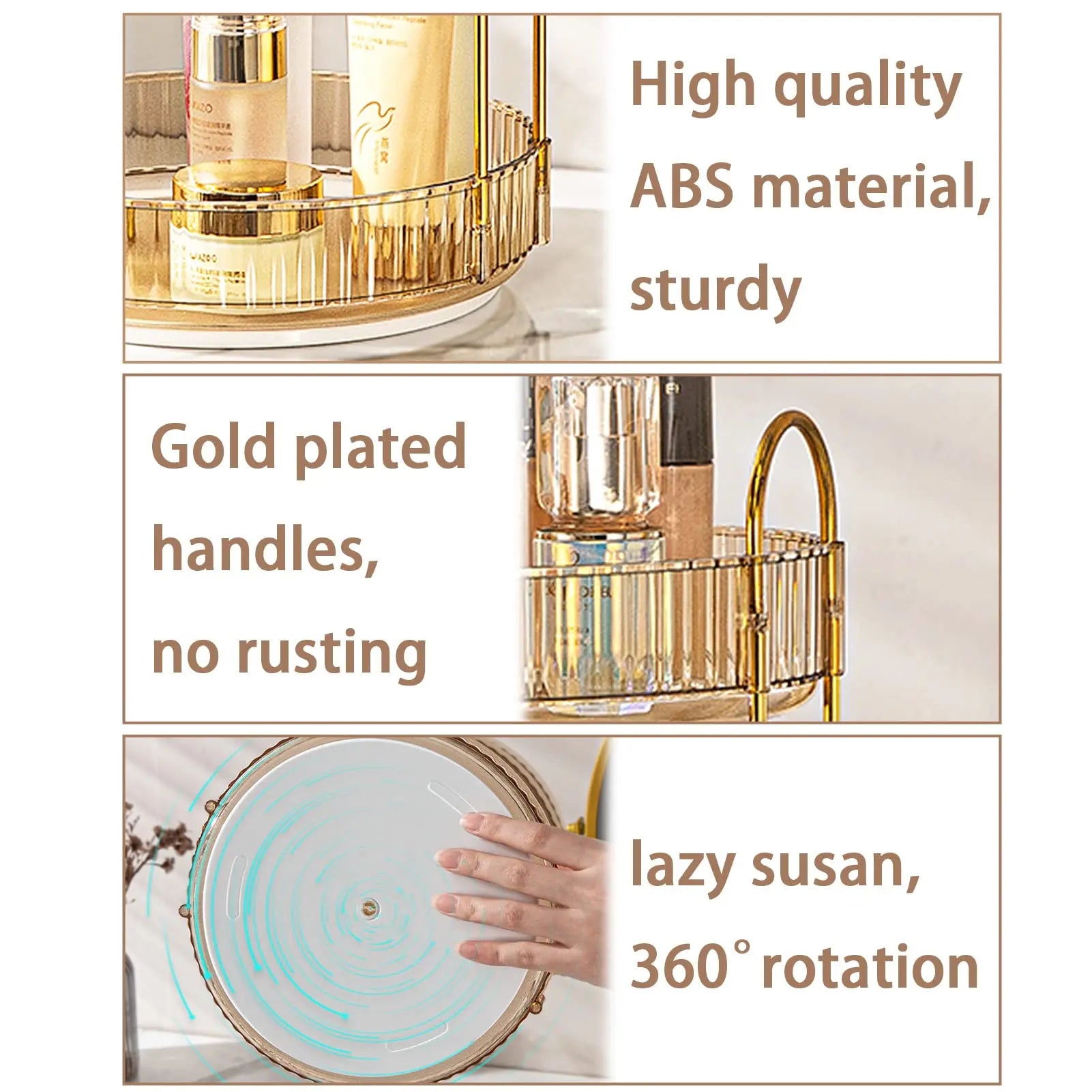 Organisateur Maquillage Rotatif 3 Niveaux Transparent – Grande Capacité | Skincare, Parfums & Cosmétiques | Coiffeuse & Plan de Travail