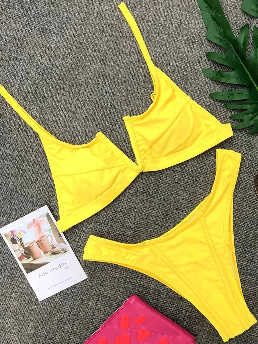 Bikini Femme 2 Pièces Denim Effet Jeans Tanga V Push-Up – Maillot de Bain Sexy Été & Plage