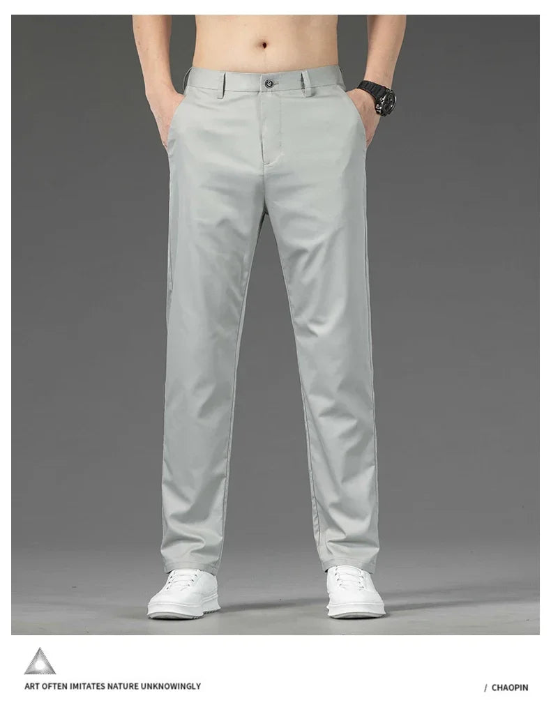 Pantalon Homme Bambou Été Slim Stretch – Léger Business Casual Formel Droit | Noir Gris Kaki | Mode Homme Premium