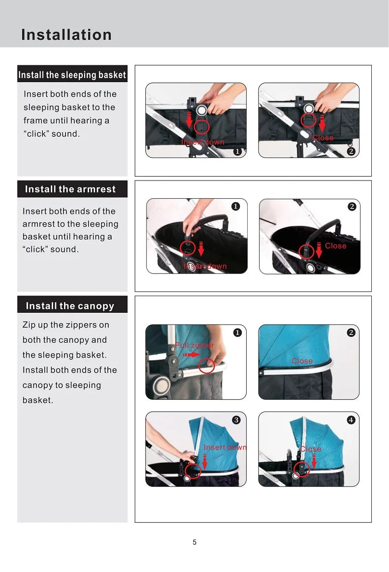 Poussette Bébé 3 en 1 Luxe Pliable Noire – Cadre Aluminium, Haute Vue, Nacelle & Siège | Voyage Nouveau-Né & Nourrisson