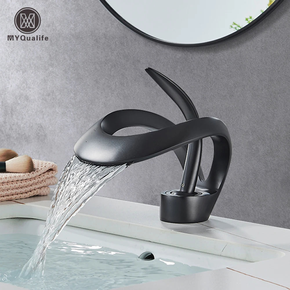 Black Brass New-Style Basin Faucet Bathroom Mixer Tap Hot Cold Water Deck Mounted Gold Luxury Sink Faucet
