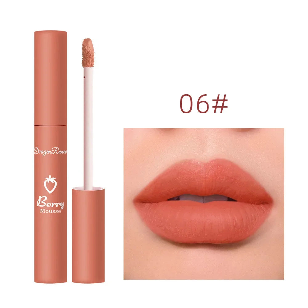 Gloss Lèvres Mat 12 Couleurs Berry Mousse – Glaçure Velours Waterproof Longue Tenue | Rouge à Lèvres Sexy Cosmétique