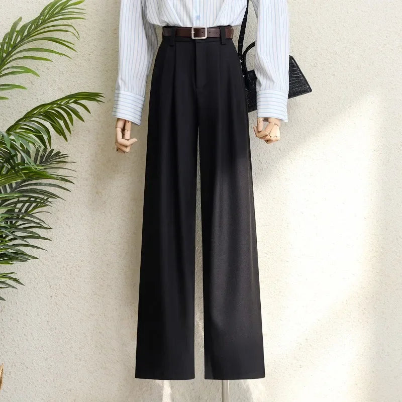 Pantalon Femme Large Taille Haute Élégant Poches Bureau – Bordeaux Noir Gris | Mode Chic & Tendance