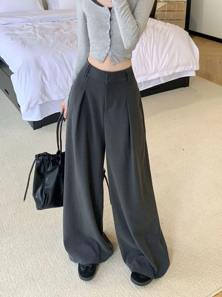 Damenhose Weit Hohe Taille Einfarbig Elegant Minimalistisch Büro-Stil Ulzzang – Casual Chic | Frühling Herbst