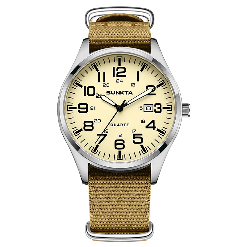 Montre Homme SUNKTA Militaire Sport Luxe Quartz Date Nylon Cuir Lumineux Étanche – Fashion Tendance