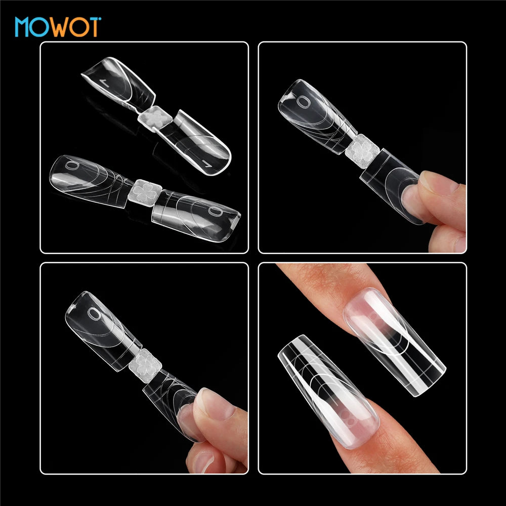 MOWOT Nail Dual Forms 75pcs Coffin Acrylic – Moules Gel Poly 15 Tailles Extension French