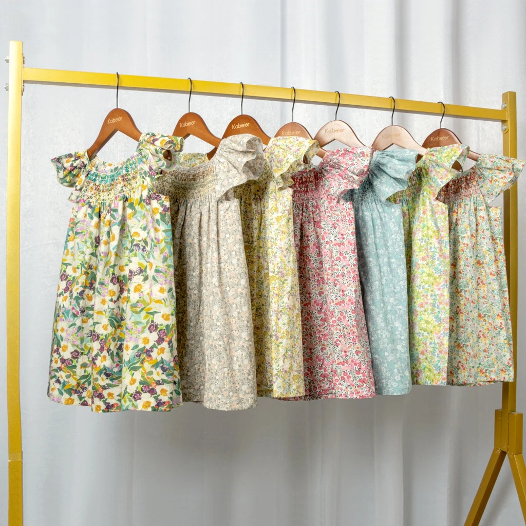 Robe Été Fille Fleurie Smockée Manches Volantes – Tenue Quotidienne Adorable 1-6 Ans