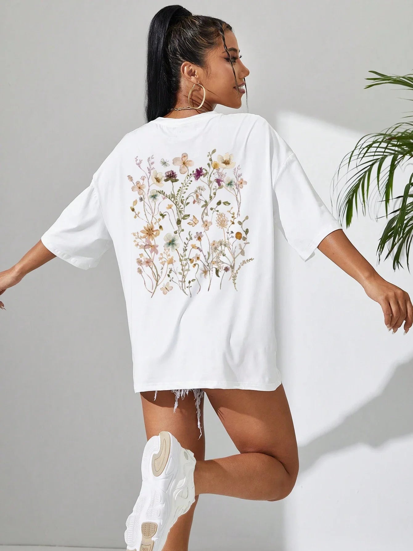 T-Shirt Femme Coton Imprimé Fleurs Manches Courtes Ample Doux Respirant – Top Casual Confortable | Street Style
