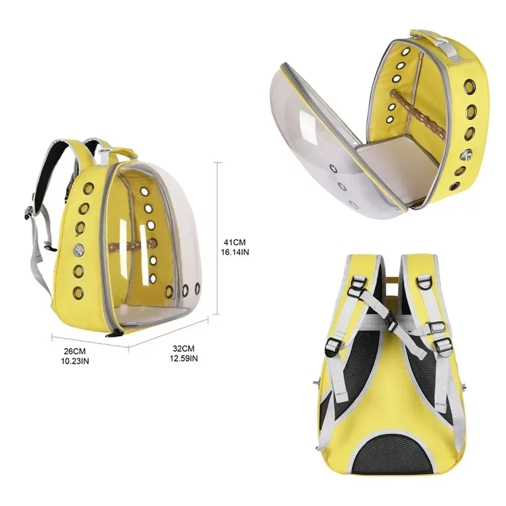 Sac Transport Perroquet & Oiseaux Backpack Acrylique – Perchoir, Mangeoire, Cage Portable | Perruche, Cocatièl & Lapin