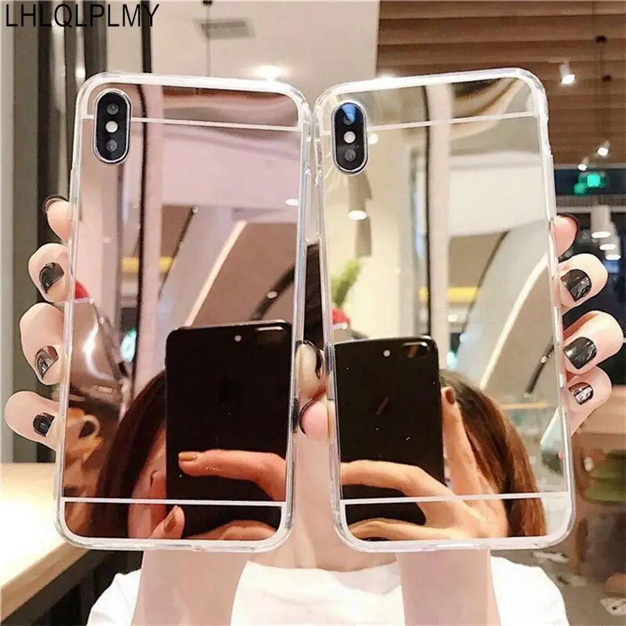 Coque Silicone Miroir Maquillage Bling iPhone – Compatible 7 8 X XR XS 11 12 13 14 15 Pro Max | Protection TPU