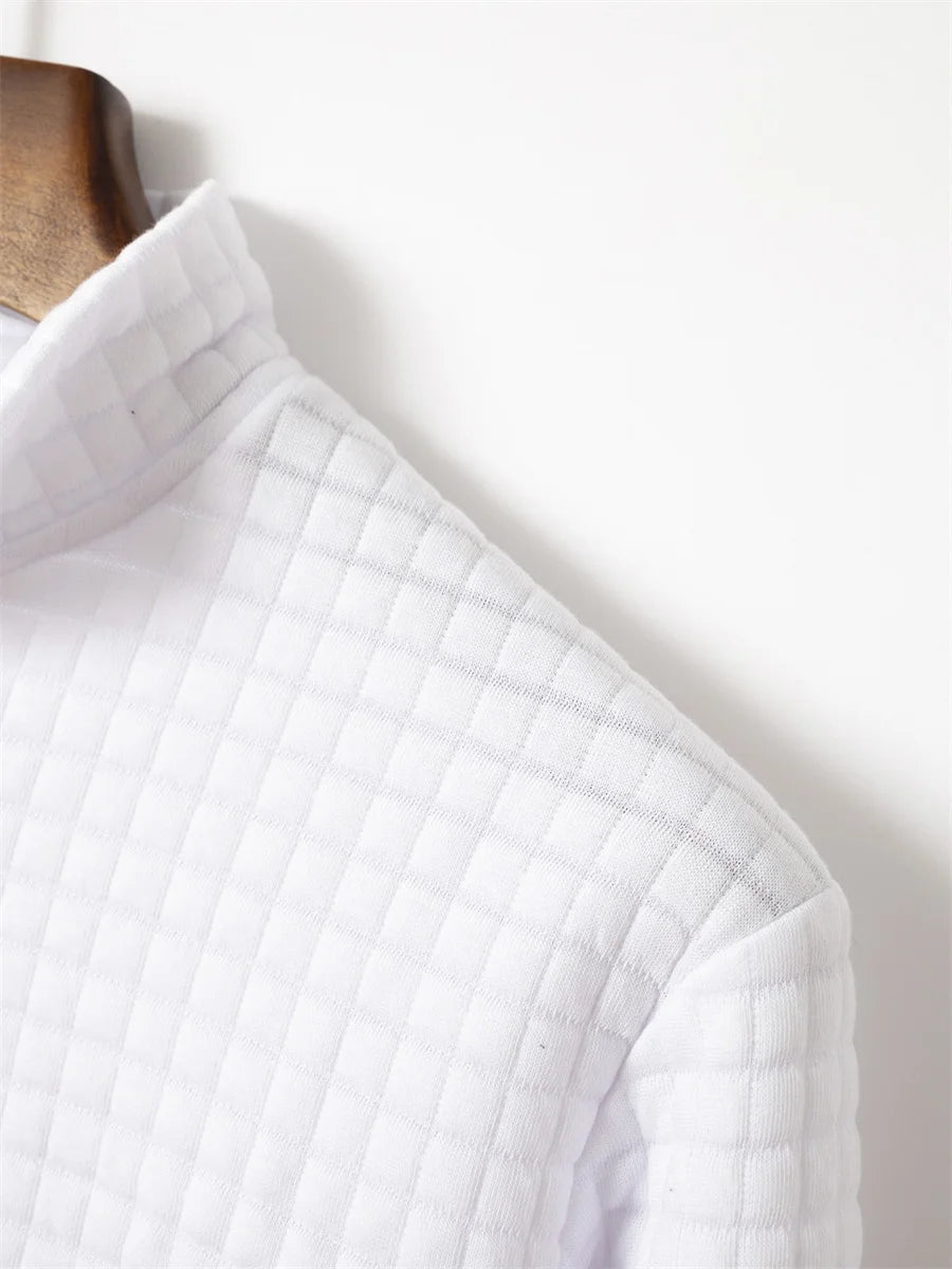 Polo Homme Col Montant Zip À Carreaux Manches Longues Respirant – Sport Business Casual Printemps Automne | Mode Homme Élégant