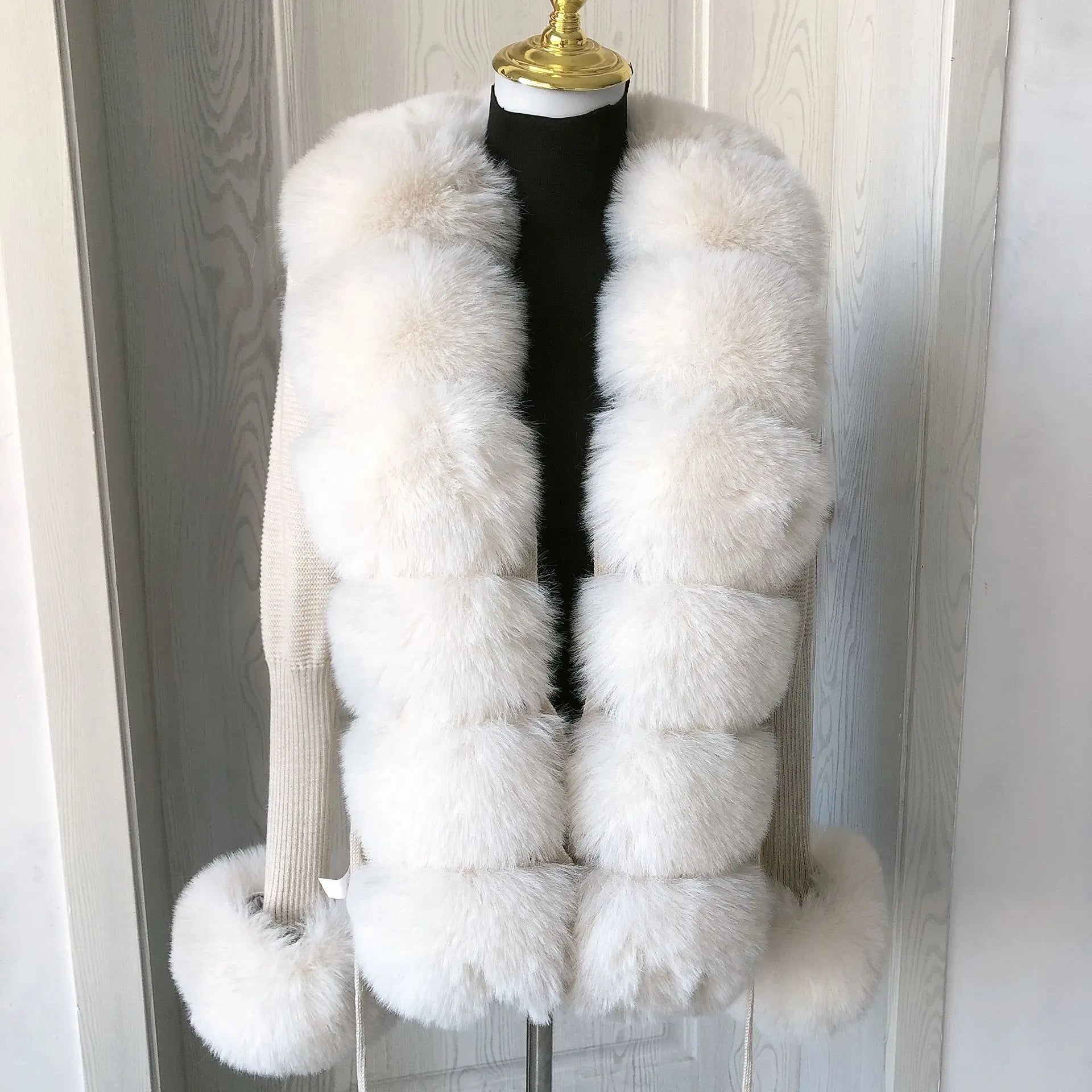 Damen Cardigan Strick Kragen Kunstpelz Fuchs Elegant – Chic & Luxuriöser Pullover Mantel | Frühling Herbst