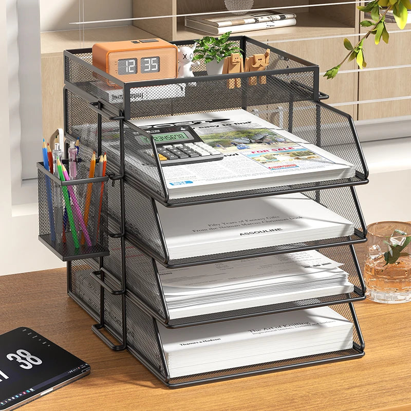 Trieur Bureau 4 Niveaux Empilable Noir – Organisateur Courrier Documents Papier Lettre