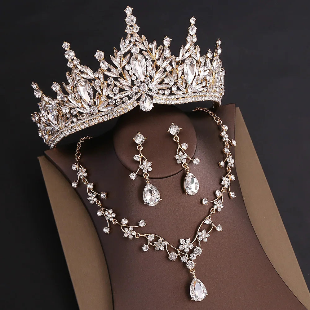 DIEZI Parure Couronne Baroque Mariage Cristal Opale – Tiare Collier Boucles Princesse