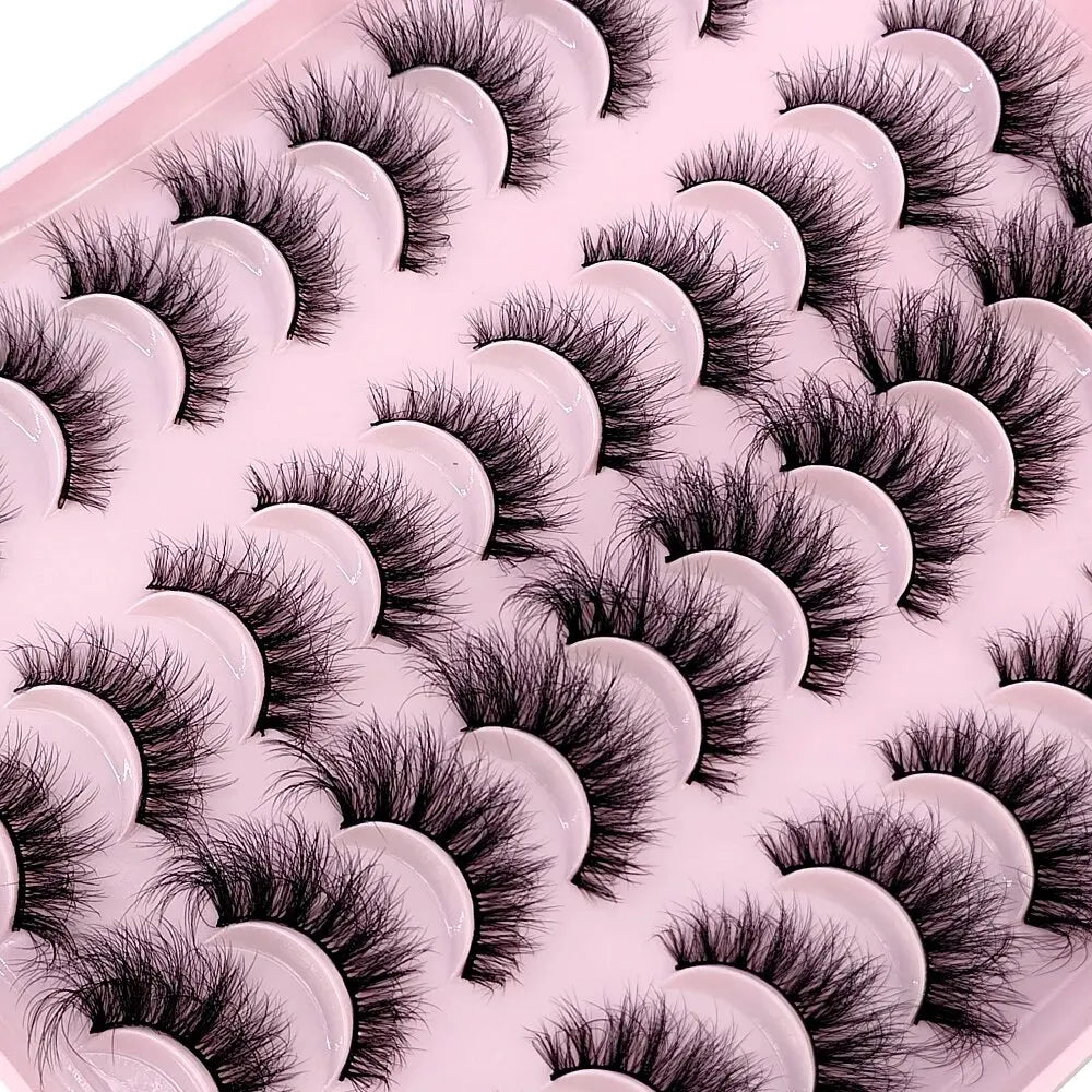 Lot 20 Paires Faux Cils Naturels 3D Vison – Extension Cils Longue Tenue | Maquillage Regard Envoûtant