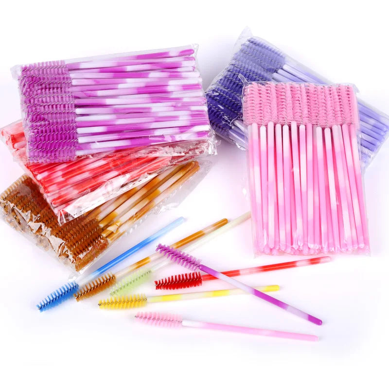 Lot 50/100 Brosses Cils Jetables Arc-en-Ciel – Mascara Wand Applicateur Extension Cils & Sourcils | Outil Maquillage