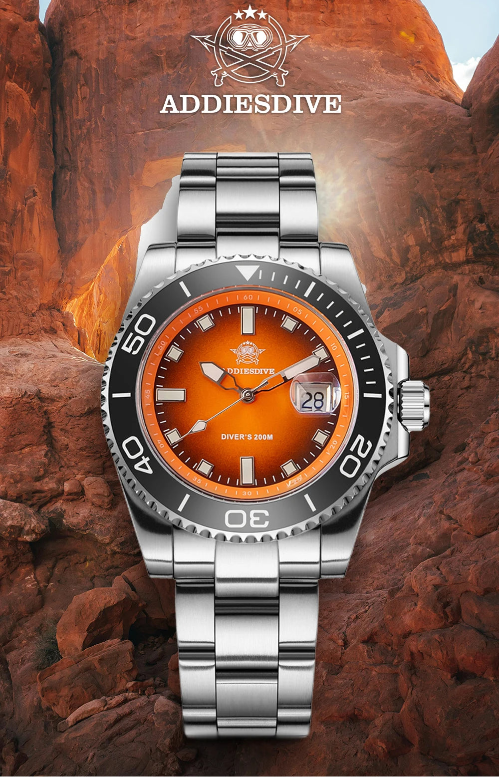 Montre Homme ADDIESDIVE AD2089 Quartz 2025 – Super Lumineuse Étanche 200M Silicone Luxe