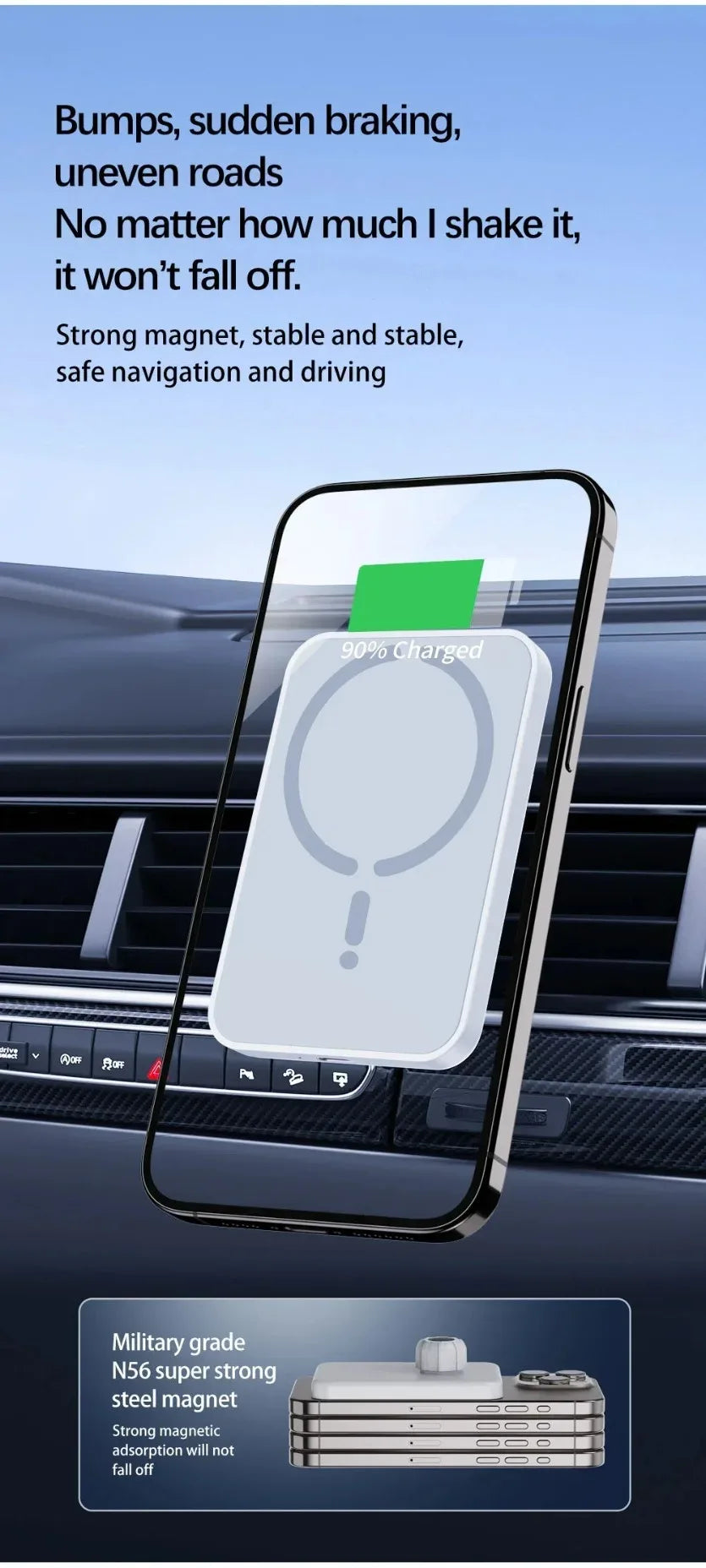 VIKEFON Chargeur Voiture 15W Magnétique Air Vent – Support Magsafe iPhone 17-12 Pro Max