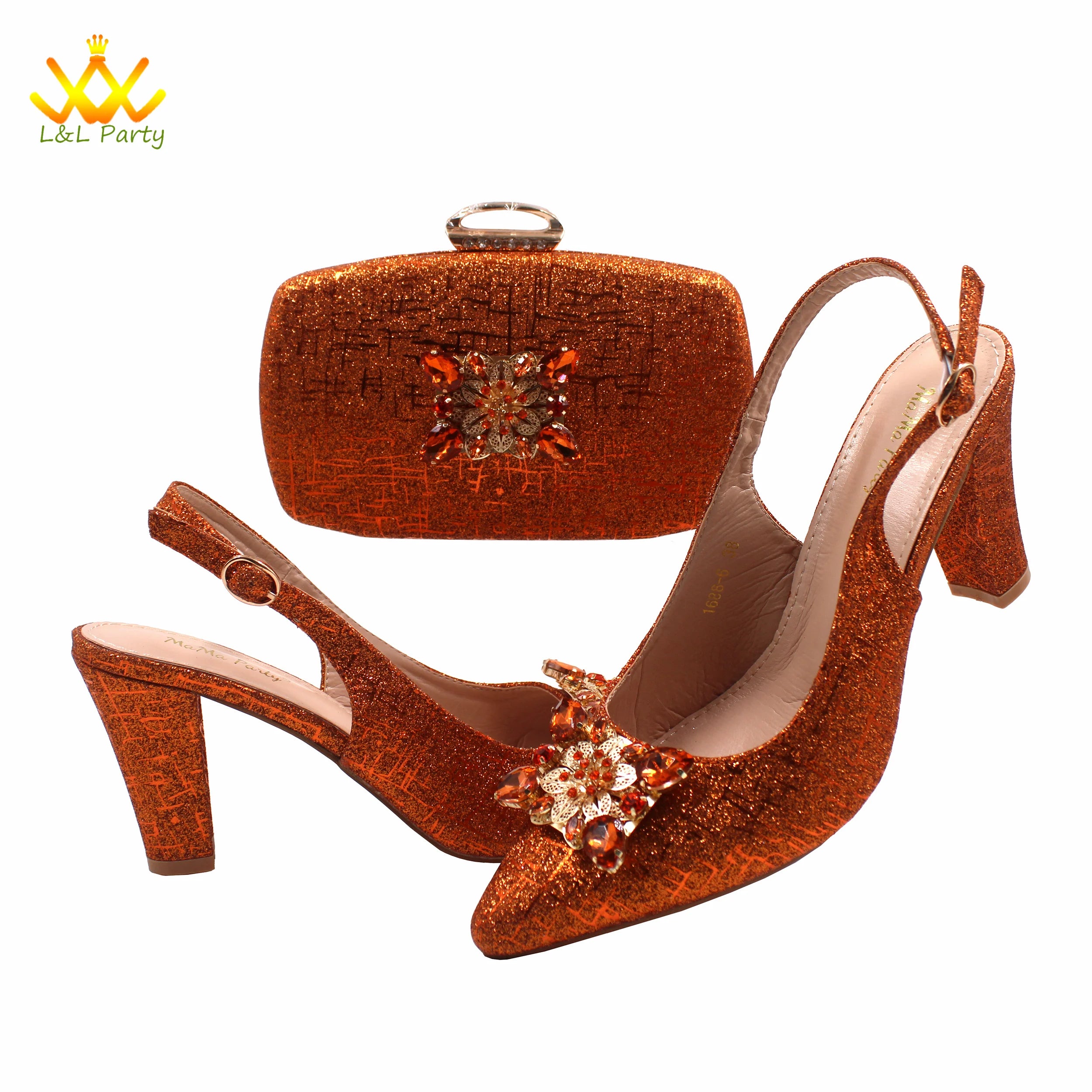 Ensemble Chaussures + Sac Italien Orange Cristal – Pumps Luxe Mariage Fête 2024