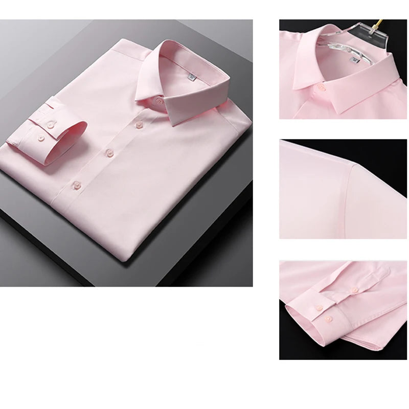 Chemise Homme Manches Longues Infroissable – Couleur Unie Casual Business Anti-Plis