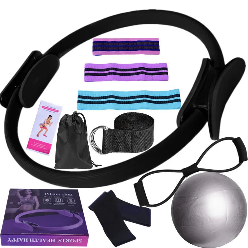 Kit Yoga & Pilates 11 Pièces – Bandes Élastiques Latex, Anneau Fessier & Ballon Stretching | Gym, Fitness & Récupération