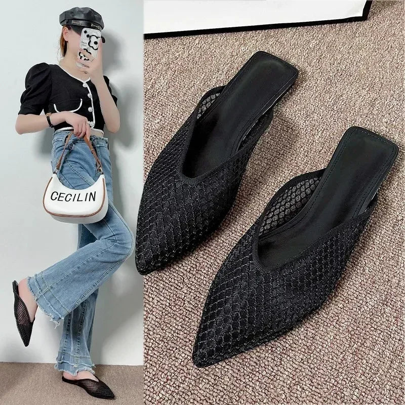 Mules Mesh Pointed Toe Slingback Femme 2025 – Respirantes Casual Slides Flip-flops Été