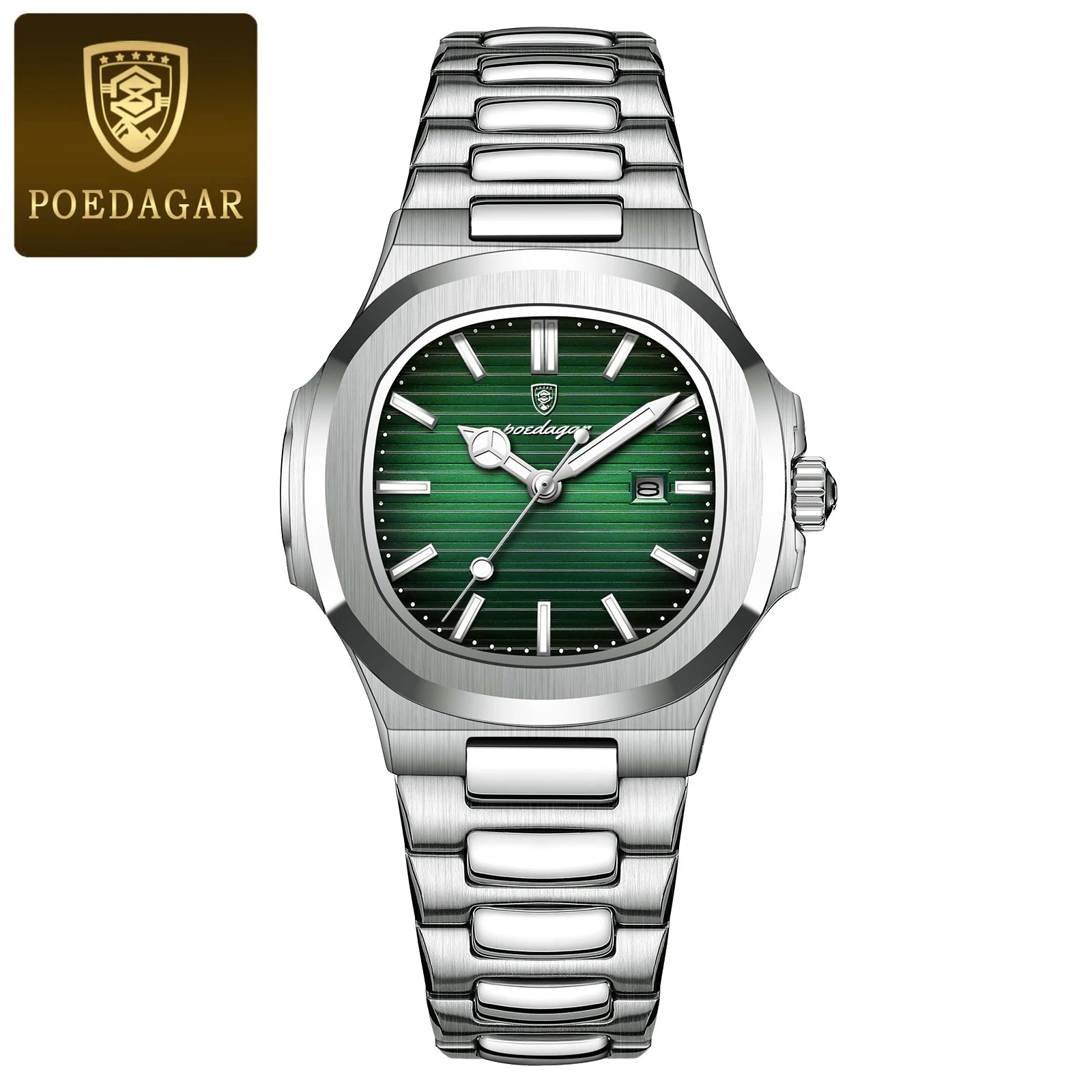 Montre Femme POEDAGAR Carrée Luxe Quartz – Lumineuse Étanche Date Acier Fashion