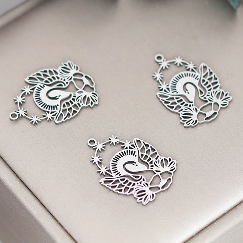 Lot 3 Breloques Animaux Acier Titane DIY – Renard, Lapin, Chat, Cygne, Dragon, Serpent & Plus | Pendentifs Bijoux Fait Main Bracelet & Collier