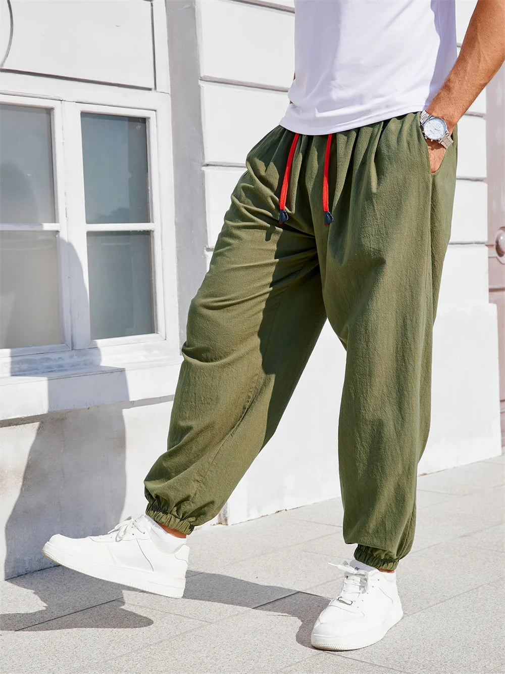 Herren Sarouel Hose Leinen Baumwolle Chinesischer Stil Loose Fit Einfarbig – Bequeme Jogger Hohe Qualität Casual | Herrenmode Zen