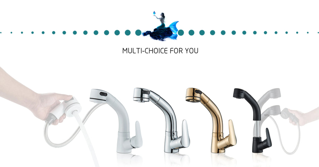 POIQIHY Robinet Lavabo Extractible Noir – Mitigeur Chaud Froid, Rotation 360°, Bec Relevable | Chrome & Noir Salle de Bain