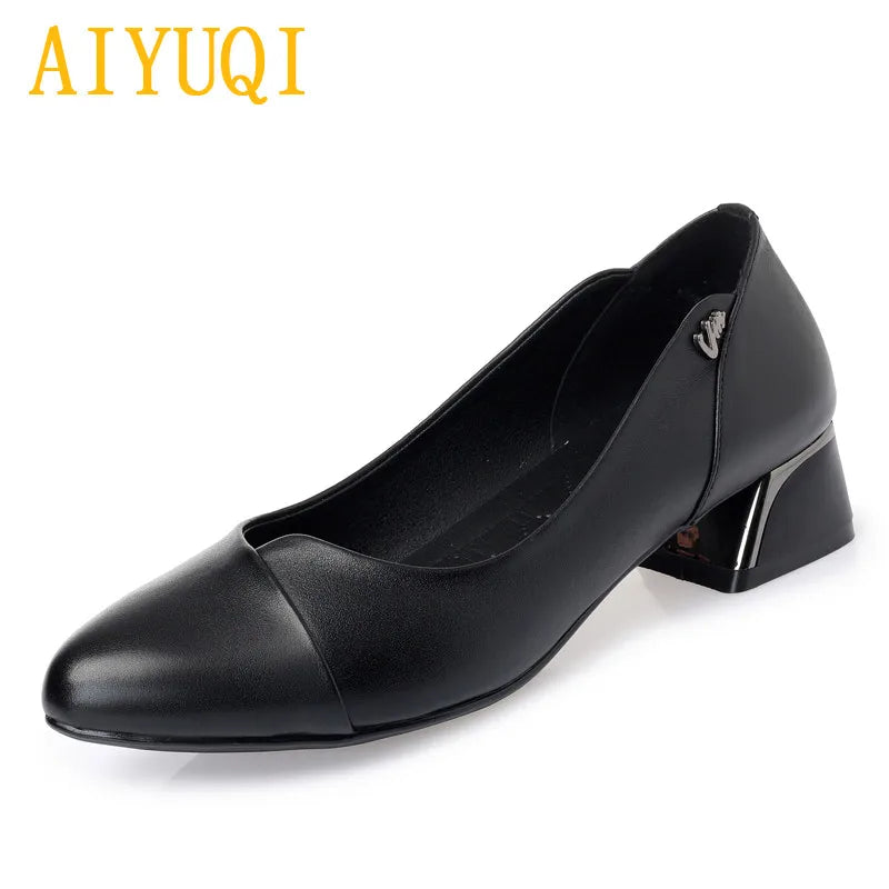 AIYUQI Chaussures Dress Cuir Véritable Rouge Femme 2024 – Bout Peu Profond Bureau Fashion