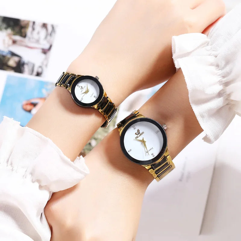 Montre Couple Luxe Acier Inoxydable – Femme & Homme Fashion Casual Idée Cadeau