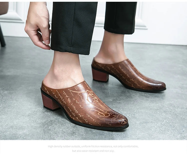Mules Homme British Style Pointed Leather Rehaussantes – Dress Casual Cérémonial Été