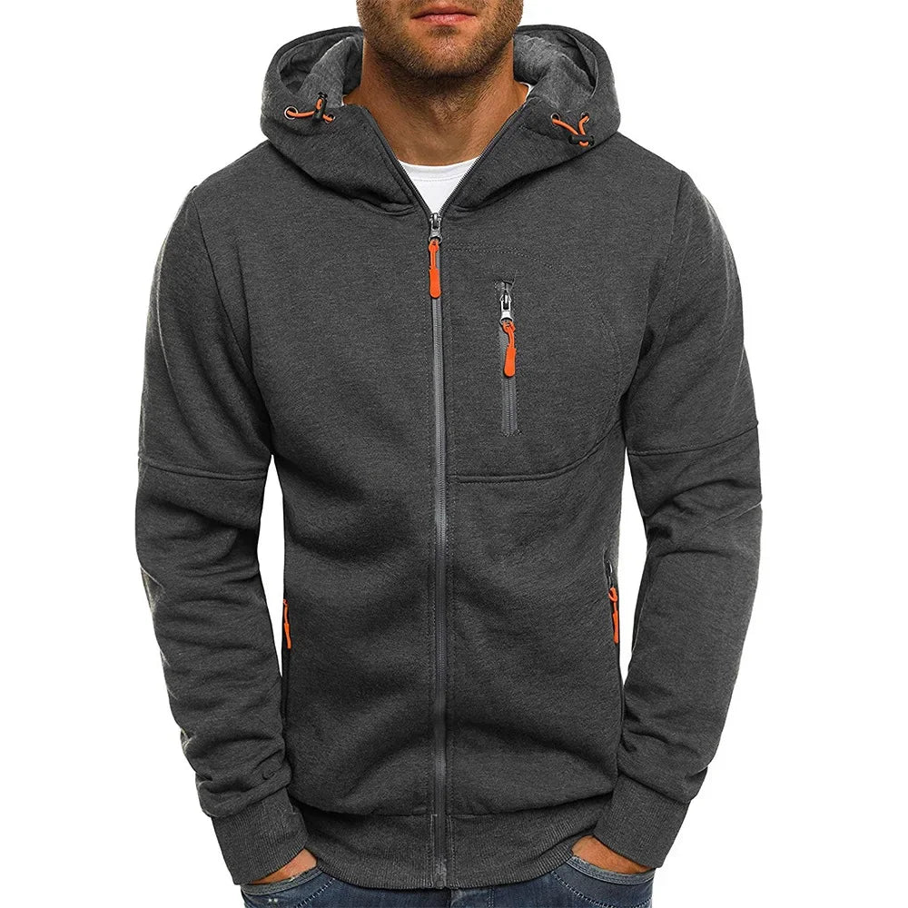 Hoodie Zippé Homme Couleur Unie – Veste Sport Casual Confortable Manches Longues Printemps Automne | Mode Homme Premium