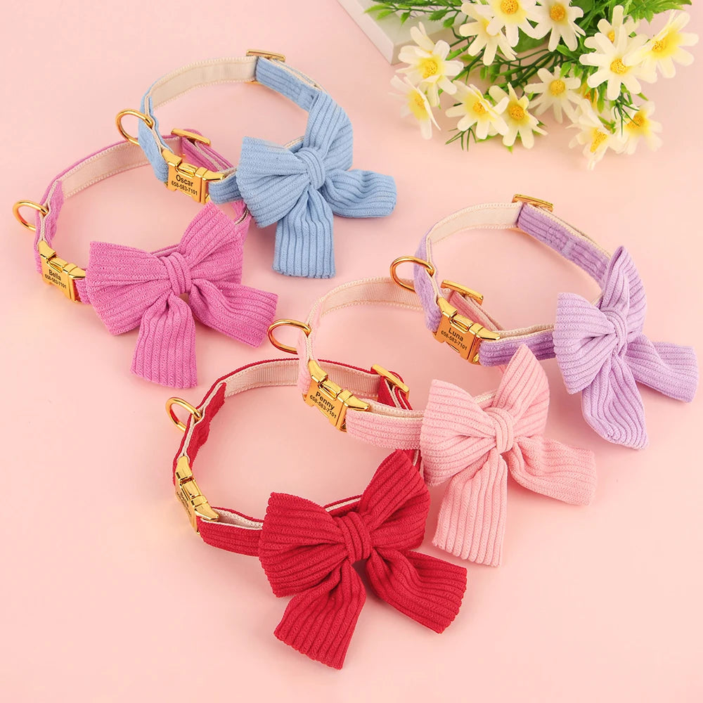Collier Personnalisé Chien & Chat Nœud Papillon Mignon – Gravure Gratuite ID Plaque Petite & Moyenne Race | Accessoires Animaux