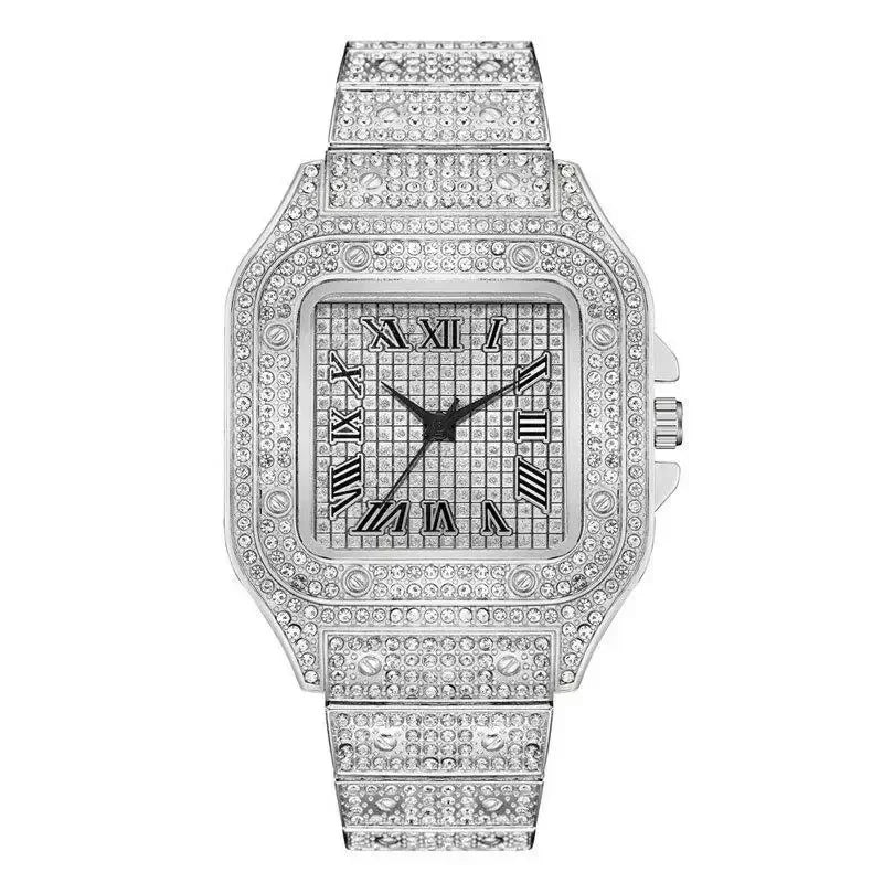 Unisex-Luxus-Diamant-Strassuhr mit goldenem Armband – Fashion Glamour Herren & Damen 2024