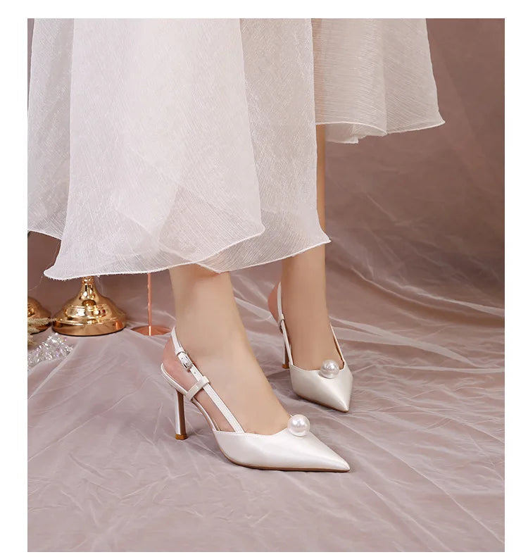 Escarpins Mariage Blanc Stiletto Demoiselle d'Honneur 2025 – Bout Pointu 6.5/8.5CM Pumps