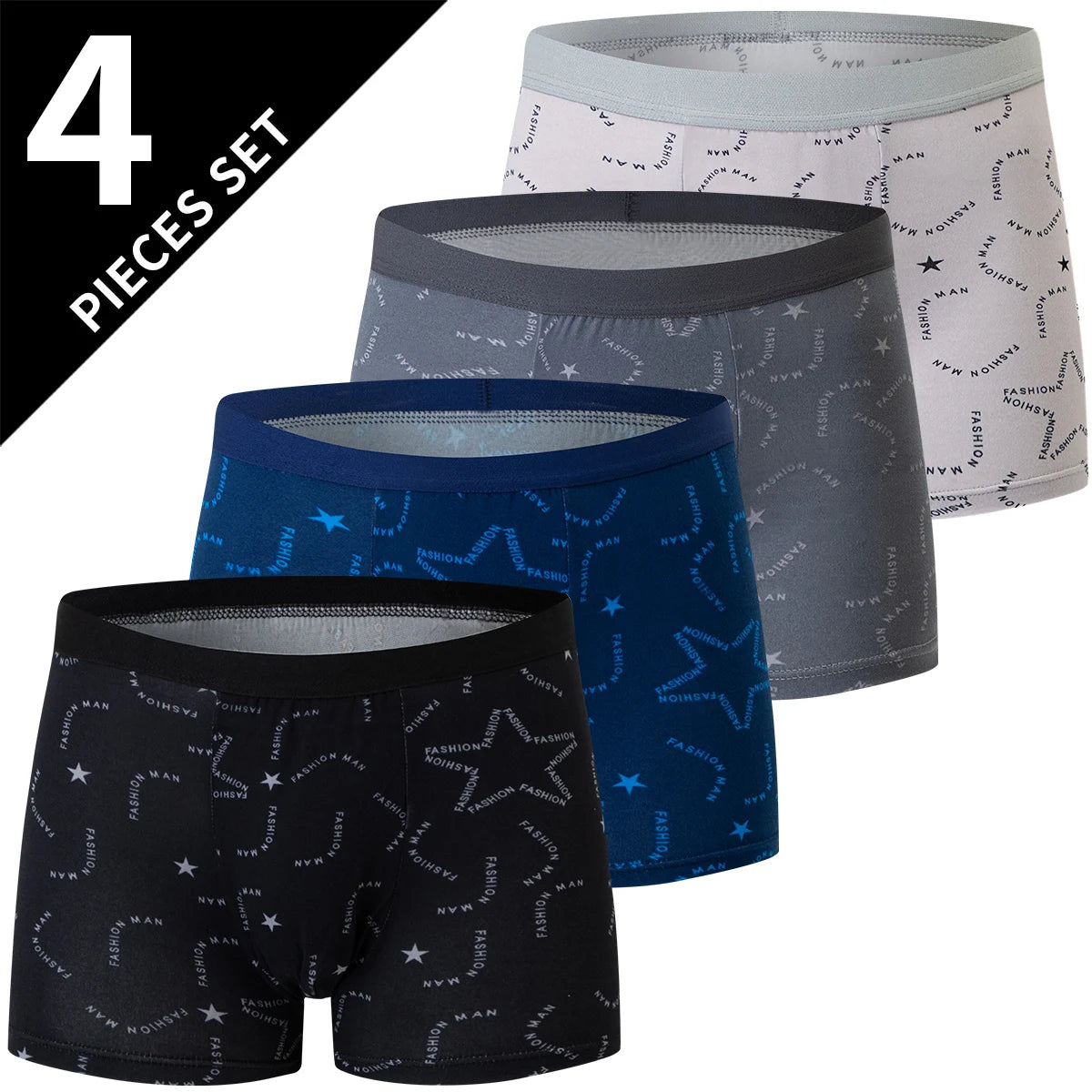 Pack 4 Boxers Homme Imprimés Taille US/EU Confortables Fashion Slip Short de Bain Oversize Sous-Vêtements Premium Multicolore – Pack 4 Boxers Premium Imprimés | Mode Homme Sous-Vêtements Premium