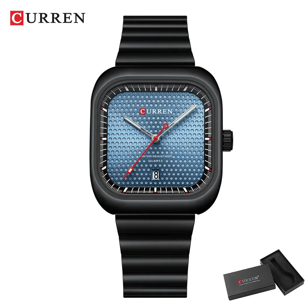Montre Homme CURREN Carrée Business Quartz – Bracelet Acier Inoxydable Date Automatique