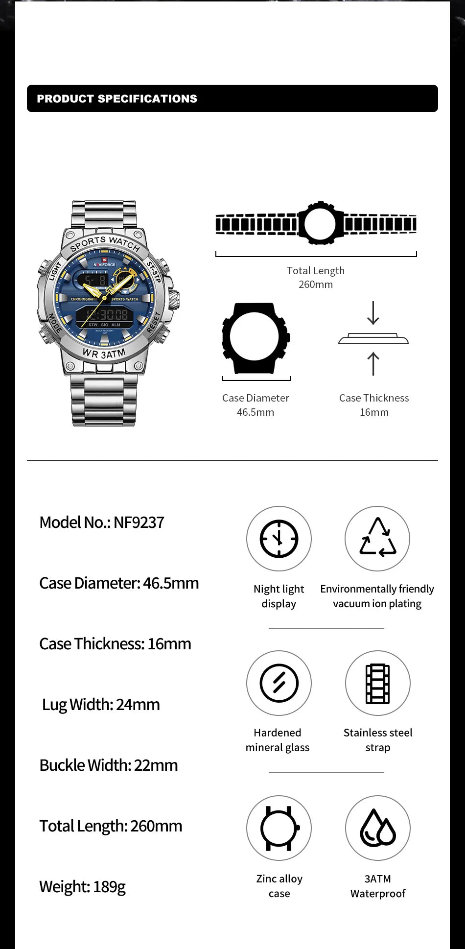Montre Homme Militaire NAVIFORCE Double Affichage Quartz – Sport Étanche Grand Cadran