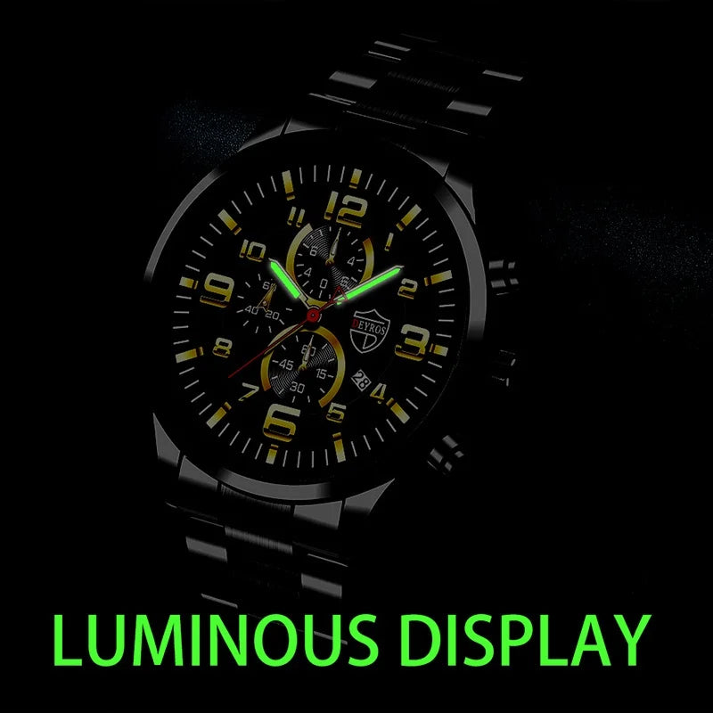 Montre Homme Luxe Quartz Acier Inoxydable Cuir Calendrier Lumineux – Sport Business Fashion