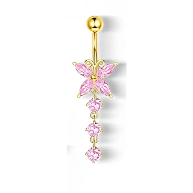 Piercing Nombril 14G Acier Chirurgical Fleur CZ Pendentif – Anneau Nombril Femme Premium & Hypoallergénique | Body Jewelry Élégant & Sécurisé