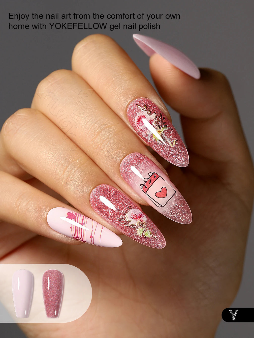 YOKEFELLOW Gel Polish Pastel Pink Glitter 6pcs – Vernis Semi-Permanent Été DIY Salon 10ML