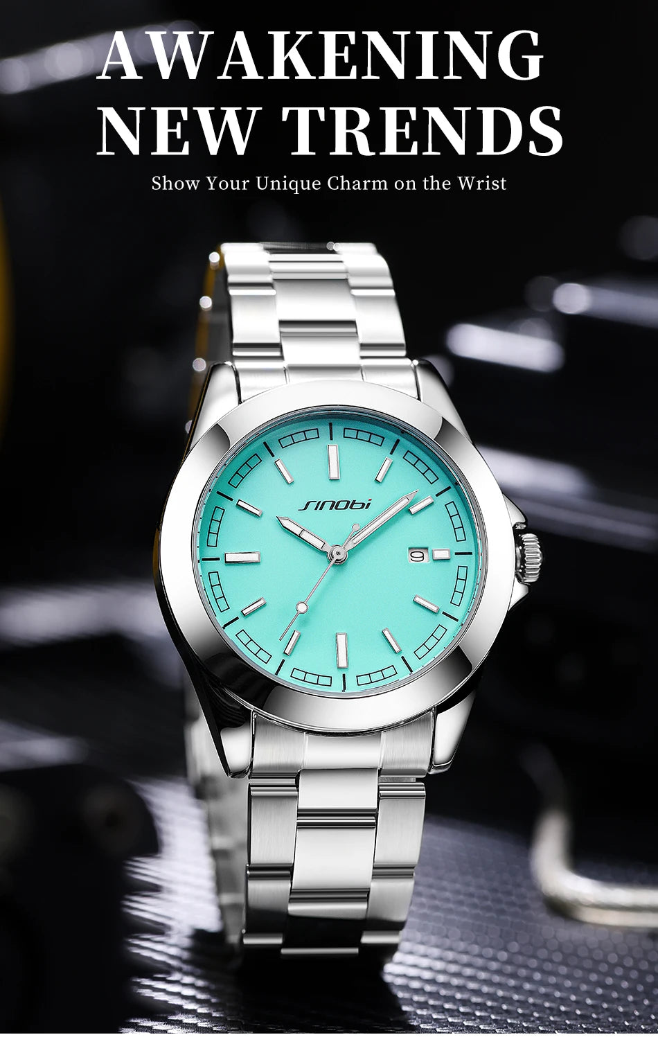Montre Homme SINOBI Quartz Casual Calendrier – Acier Inoxydable Design Original Cadeau